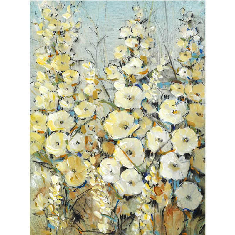 SG1561 cluster of hollyhock I floral flora yellow blue painting paint colourful botanical