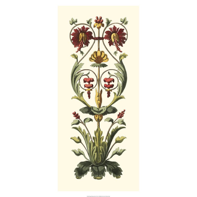 SG1566 elegant baroque panel I floral pattern red green gold warm vintage art deco nouveau illustration botanical