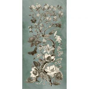 SG1572 chinoiserie patina II blue duck egg flowers floral flora owl birds berries butterflies pheasant butterly leaf leaves pomegranate fruit seeds botanical