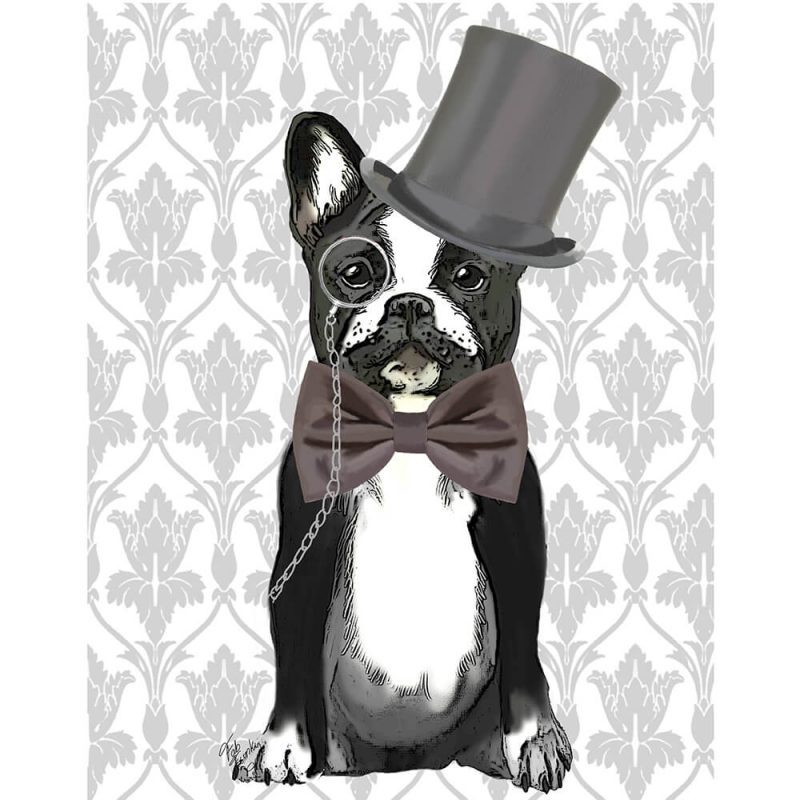 SG1621 monsieur bulldog dogs whimsical top hat bowtie gentleman painting illustration monocle