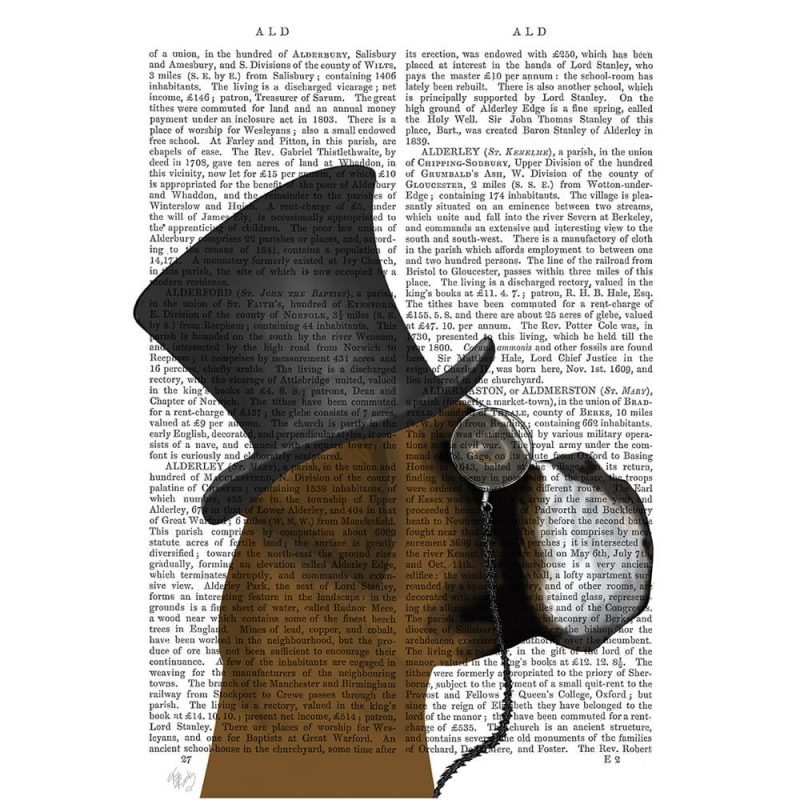 SG1635 boxer formal hound and hat schnauzer formal hound dog top hat monocle watercolour novel type writing typography funny whimsical