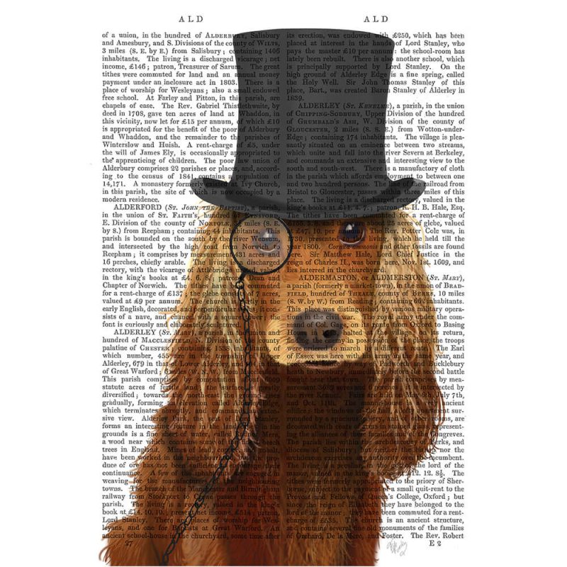SG1642 cocker spaniel formal hound dog top hat monocle watercolour novel type writing typography funny whimsical