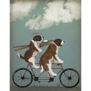 SG1653 st bernard tandem schnauzer dogs whimsical quirky painted illustration bike bicycle