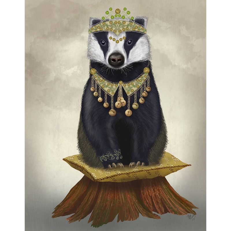 SG1662 badger tiara jewels pearls jewellery feminine nature wild forest lady painting illustration quirky whimsical