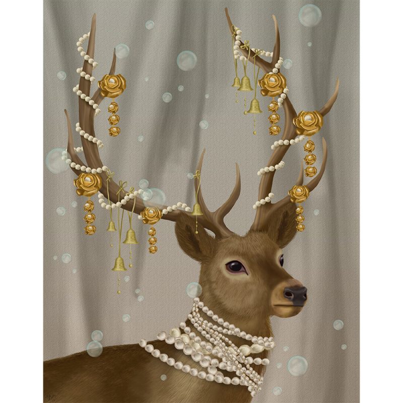SG1664 deer stag doe tiara jewels pearls jewellery feminine nature wild forest lady painting illustration quirky whimsical