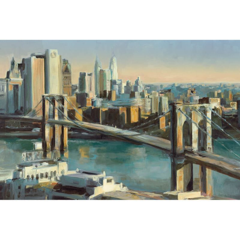 SG1673 global brooklyn bridge ocean river pond water city america skyline cityscape landscape painting