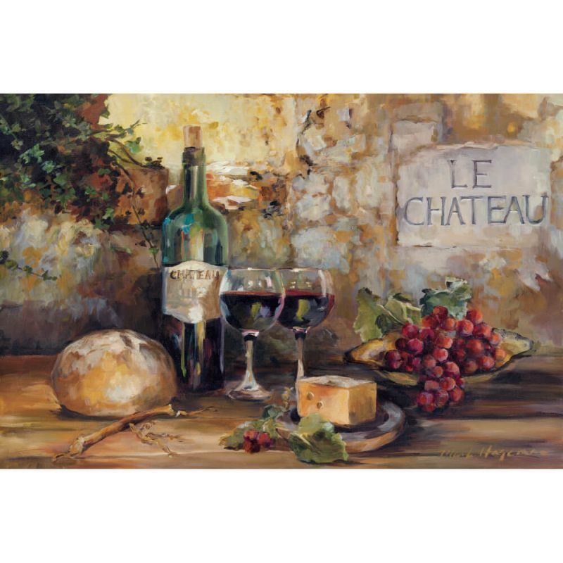 SG1675 wine cheese red grape alcohol french france bread paint painting
