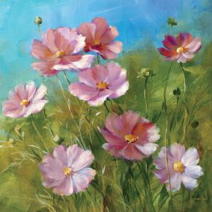 SG1678 floral flowers grass field pink green blue paint painting