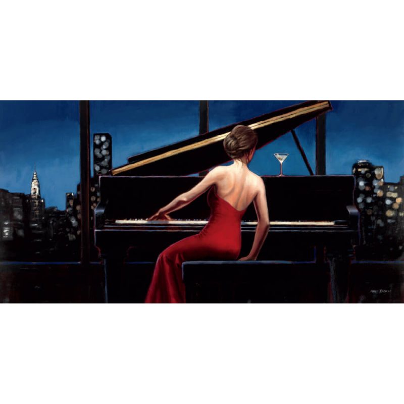 SG1692 piano music classic figure lady woman city paint painting skyline red dress