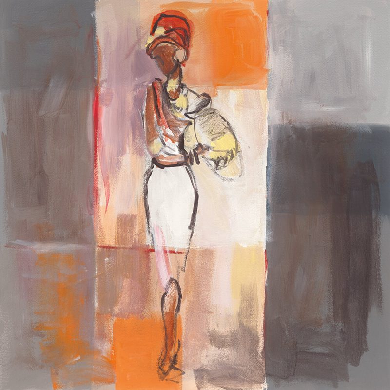 SG1704 african elegance africa painting abstract contemporary grey orange red fashion illustration woman lady figure