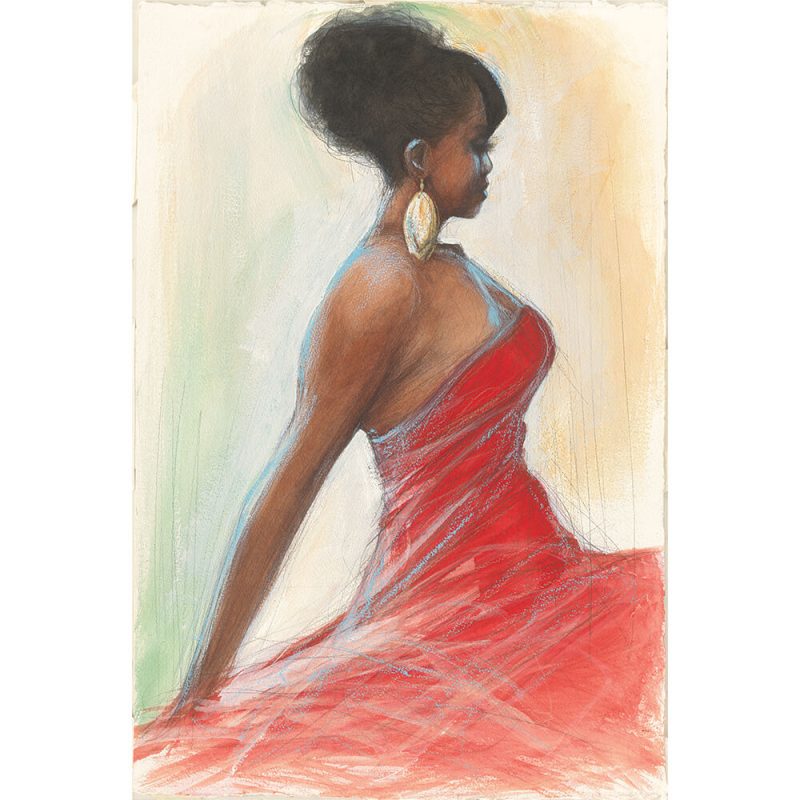 SG1705 twirling red dress african africa painting abstract contemporary yellow red fashion illustration woman lady figure