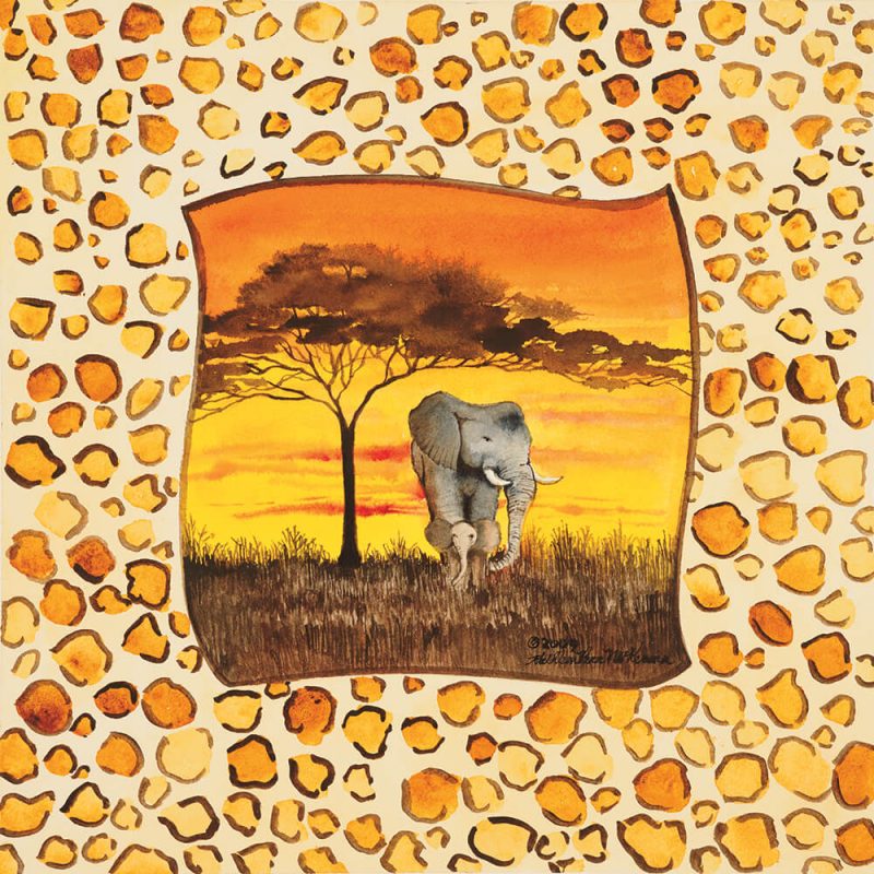 SG1706 serengeti evening african africa yellow elephant paint painting