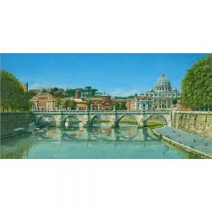 SG1735 fiume tevere roma italy bridge cityscape reflection town trees painting landscapes