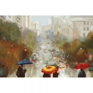 SG1764 umbrellas rain city town street trees