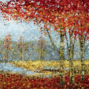 SG1786 abstract nature landscape trees autumn red orange river woods forest
