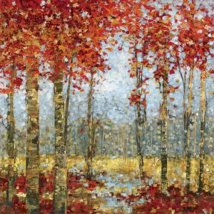 SG1787 abstract nature landscape trees autumn red orange river woods forest