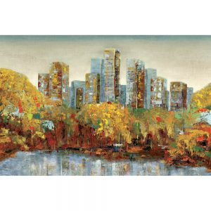 SG1819 city skyline autumn river pond landscape abstract