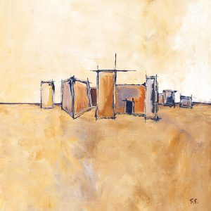 SG017 buildings village abstract contemporary sketch orange yellow red