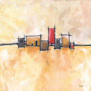 SG018 buildings village abstract contemporary sketch orange yellow red