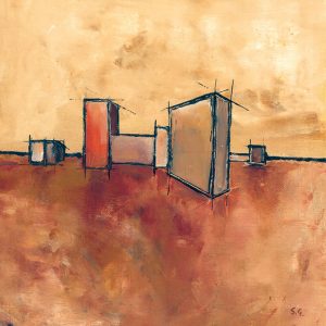 SG020 buildings village abstract contemporary sketch orange yellow red