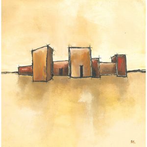 SG024 buildings village abstract contemporary sketch orange yellow red