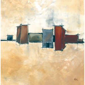 SG025 buildings village abstract contemporary sketch orange yellow red