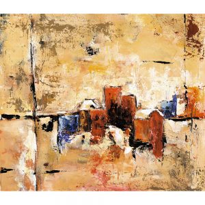 SG073 contemporary abstract cream brown yellow orange blue distressed buildings village town