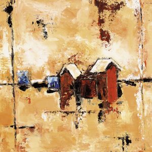 SG074 contemporary abstract cream brown yellow orange blue distressed buildings village town
