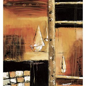 SG085 contemporary abstract boats sailing yellow brown nuteral squares