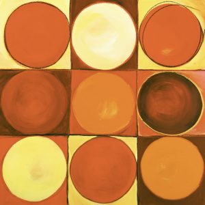 SG163E contemporary abstract red orange yellow square squares circle circles shapes