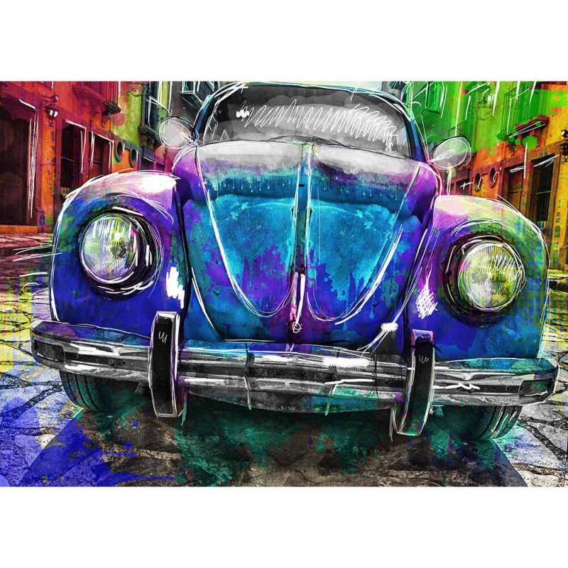 SG1836 vw volkswagen beetle bug car cars vibrant sketch illustration abstract watercolour painting colour splash