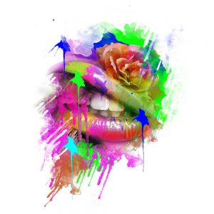 SG1847 lips face rose floral flower paint colour splash drip drop vibrant colourful graphic illustration