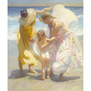 SG1855 beach holiday sea ocean waves family women woman female girl child dress sand paint painting