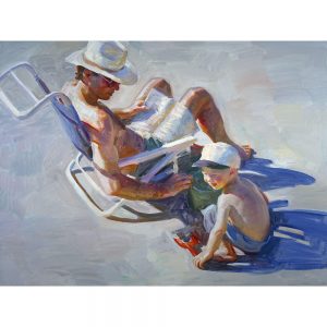 SG1856 beach holiday sand man male boy father son reading painting
