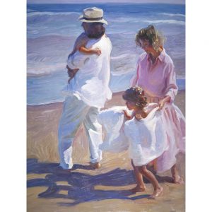 SG1858 women girl men male boy mother father children family beach holiday sea sand ocean waves paint painting