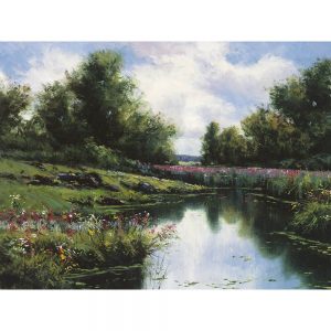 SG1859 meadow river field pond lake floral flowers trees flower wild nature landscapes painting