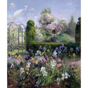 SG1891 arch archway flowerbed gladioli iris landscape paint painting topiary watercolour