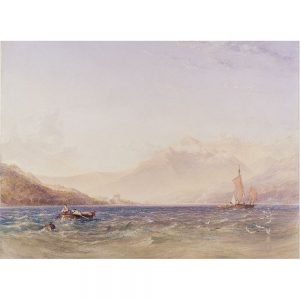 SG1898 castle mountains fishermen fishing landscape rowboat boat rowing sailing scottish waves loch fyne