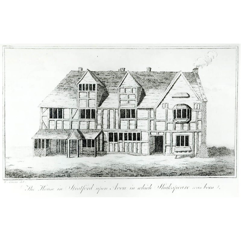 SG1920 half timbered print shakespear birthplace house illustration drawing statford england english