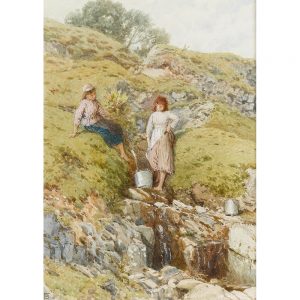 SG1934 buckets burn child children female girl girls highland landscape landscapes scottish spring stream water