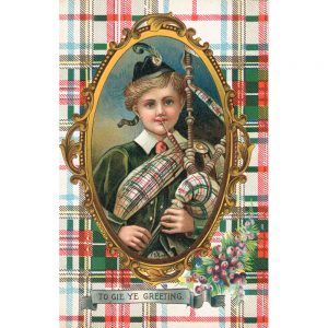 SG1942 boy piper card costume greeting scottish tartan traditional framed painting illustration