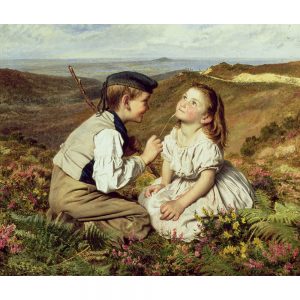 SG1952 boy child children girl highland landscape outdoor scottish victorian mountain flowers painting