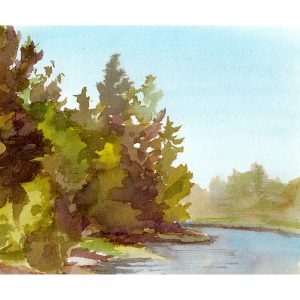 SG2136 watercolour landscape forest trees lake water