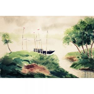 SG2139 abstract art boat watercolour trees landscape river
