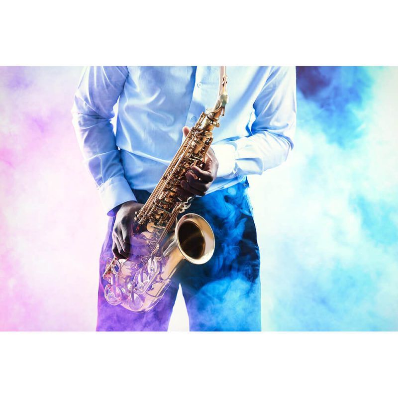 SG2151 african american jazz musician playing saxophone smoky background