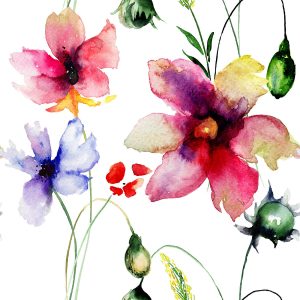 SG2216 seamless pattern stylised gerber flowers watercolour