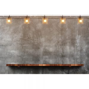 SG2365 empty wood shelf grunge concrete wall lightbulbs