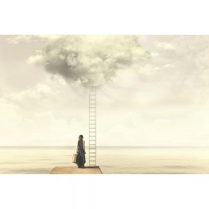 SG2513 surreal woman standing ladder cloud