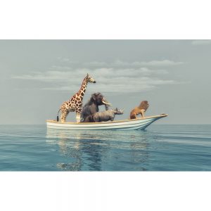 SG2558 surreal lion rhino elephant giraffe sitting boat sea
