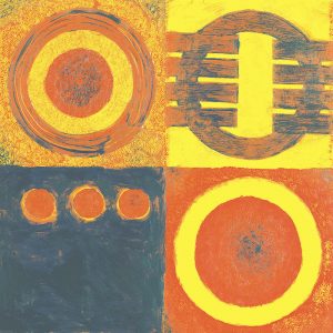 SG393 contemporary abstract shapes yellow blue orange squares circles